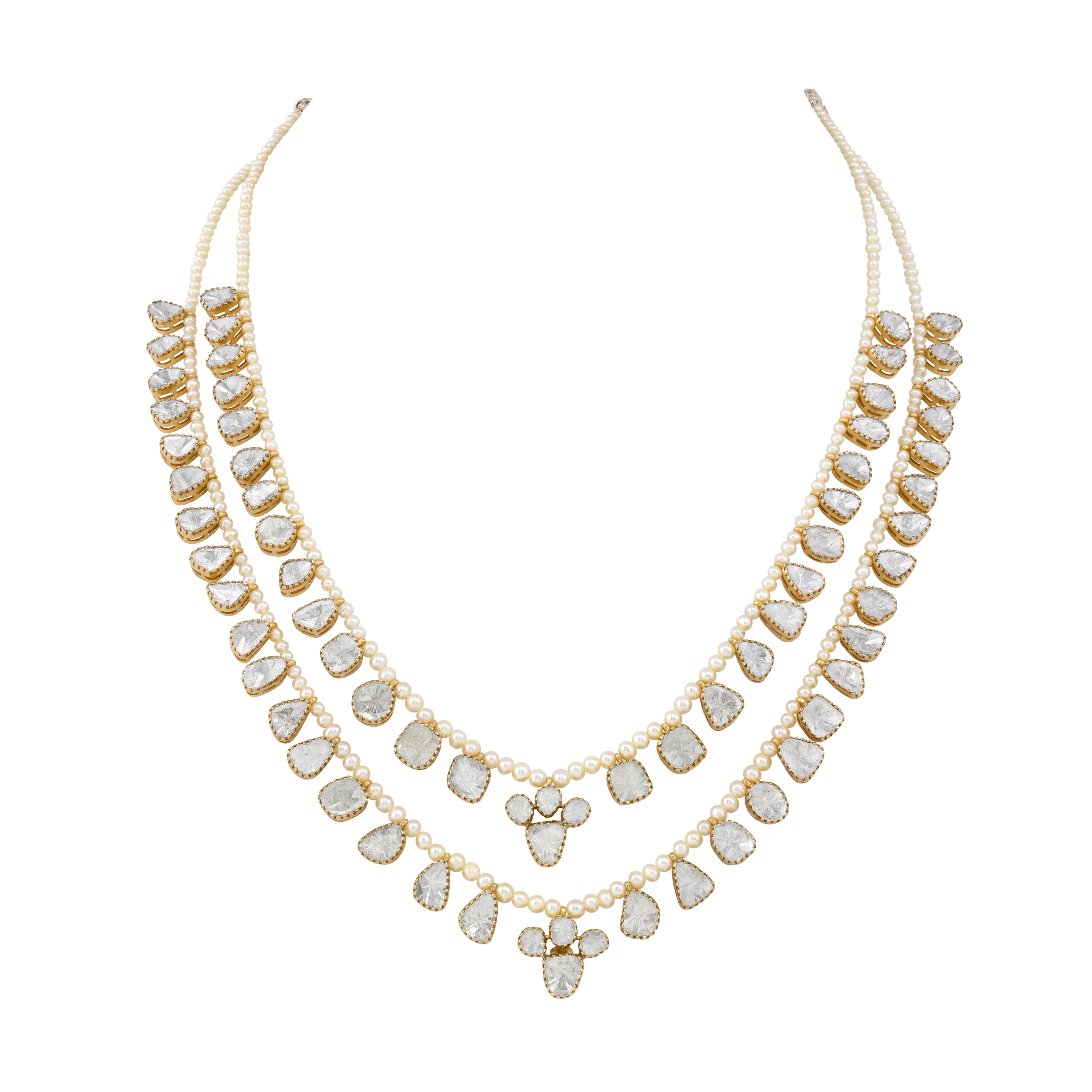 Twin-Line Polki Rani Haar with Pearl Accents in Open Setting